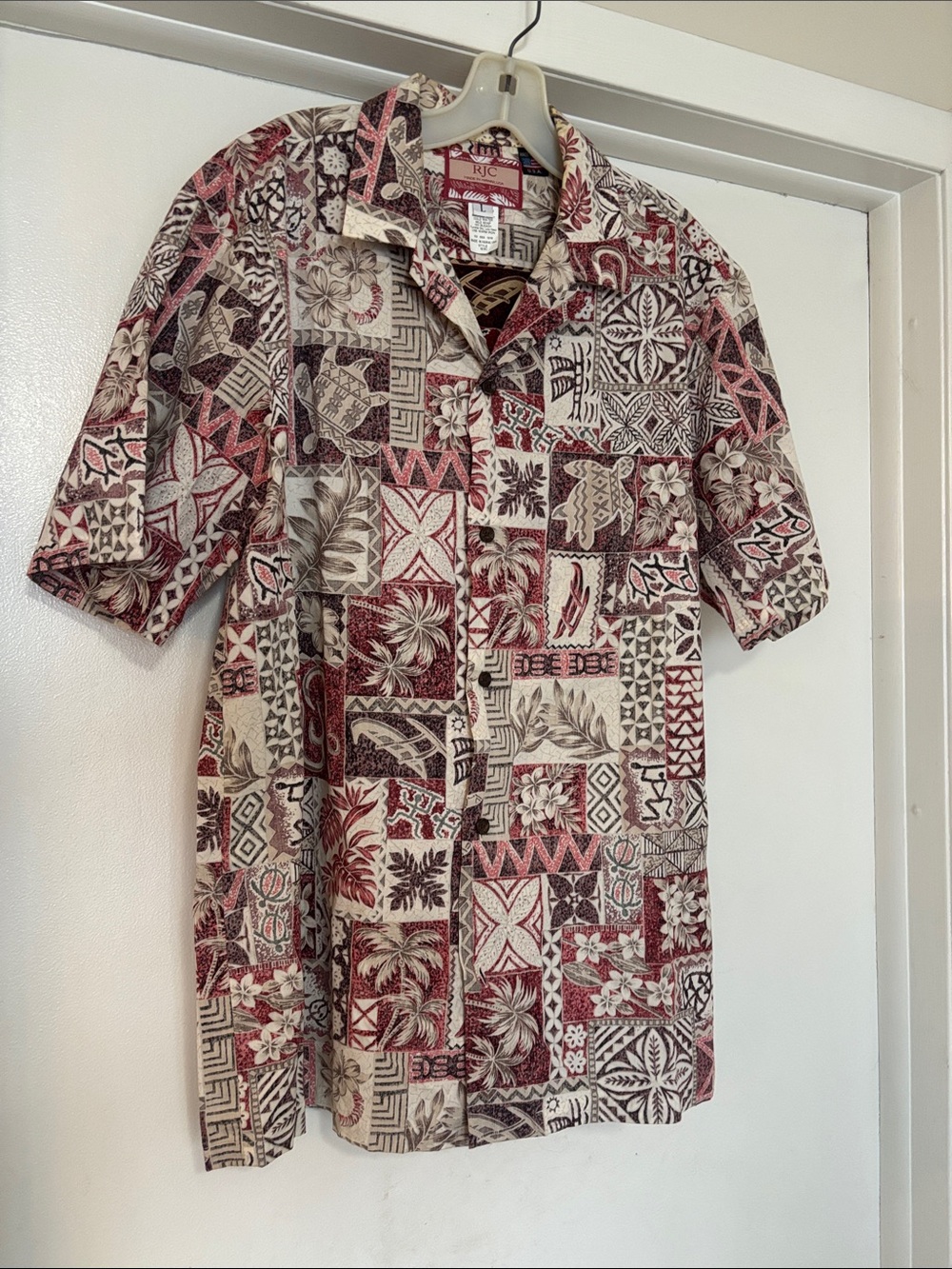 Made in Hawaii  Red & Cream Patchwork Hawaiian Button-Down Shirt